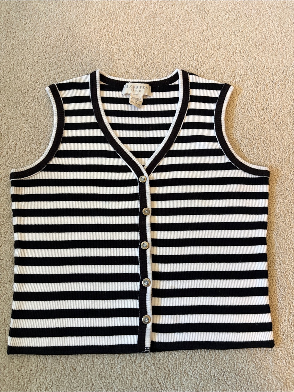 Express Black and White Striped Sleeveless Button-Front Top